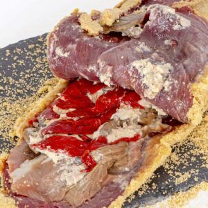 Cachopo de Ternera de jamón, setas, queso de Cabrales y piquillos 700g