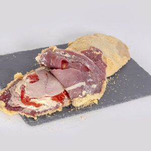 Cachopo de Ternera de lacón, queso azul de cabra y piquillos 700g